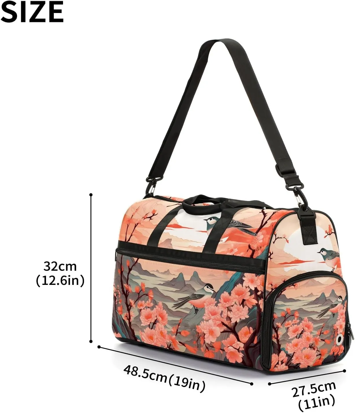 Gym Bag for Women, Carry on Weekender Overnight Bag, Travel Duffel Bags, Personal Item Travel Bag Tote Bag Workout Dance Bag, Chinese Painting Bird - 24