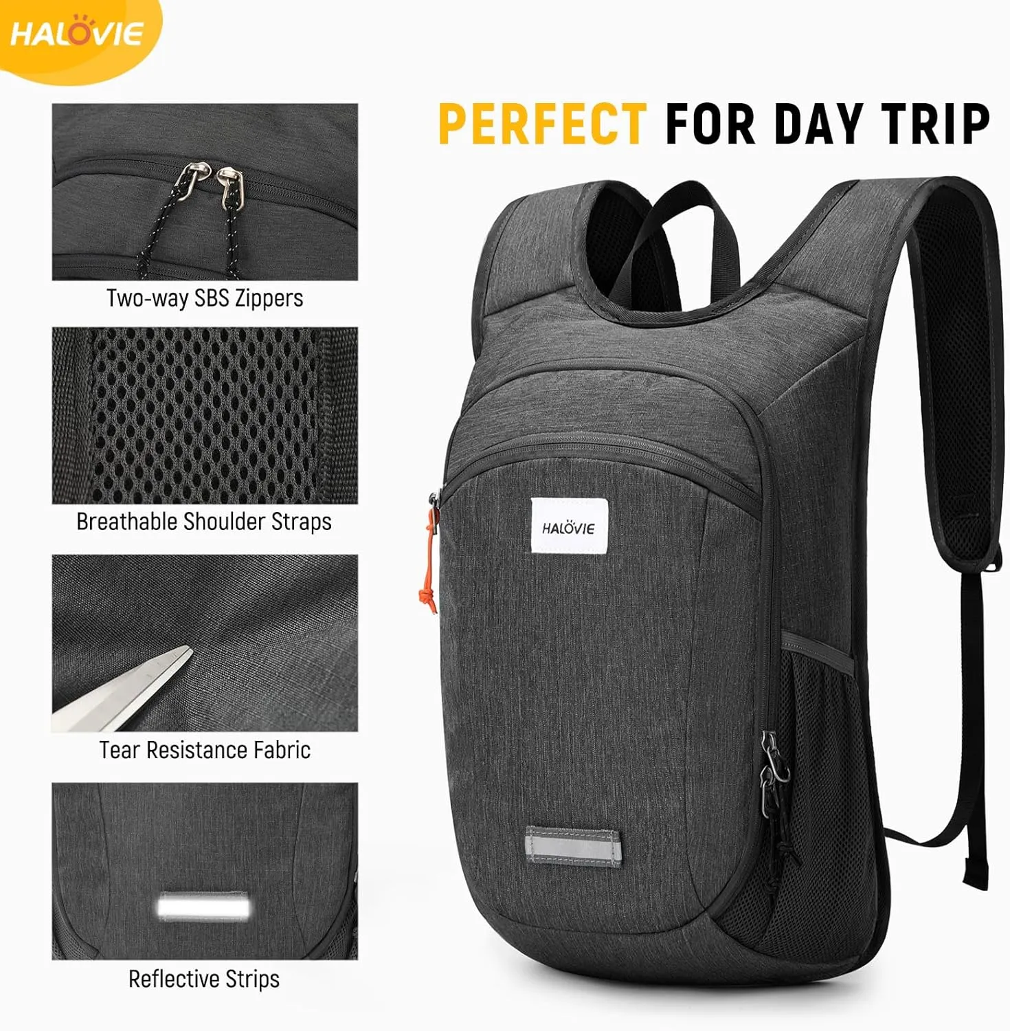 HALOVIE Small Hiking Backpack 10L Packable Lightweight Daypack Foldable Travel Back Pack for Women Men(Black)