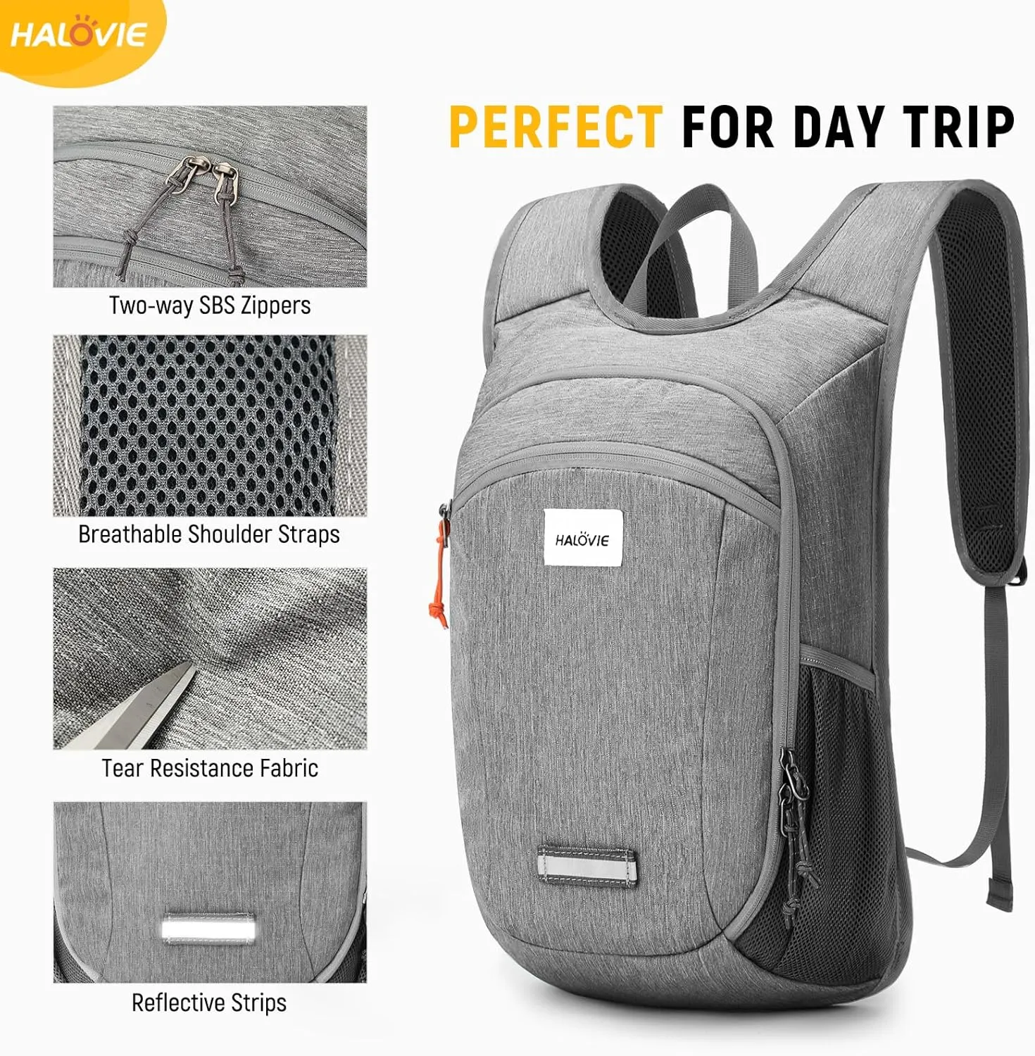 HALOVIE Small Hiking Backpack 10L Packable Lightweight Daypack Foldable Travel Back Pack for Women Men(Lightgray)