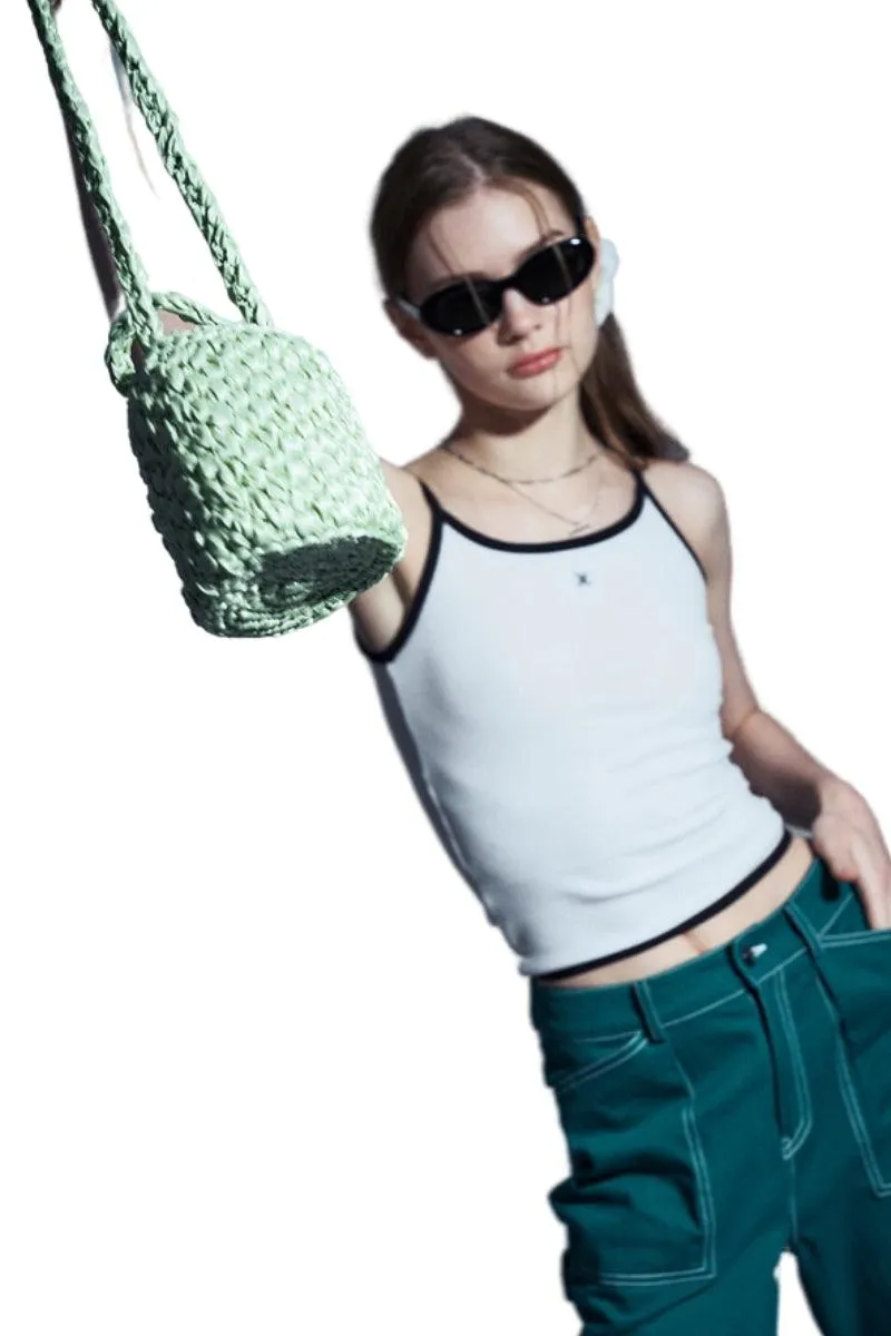 Handmade Ribbon Crochet Mini Bag Melon Green