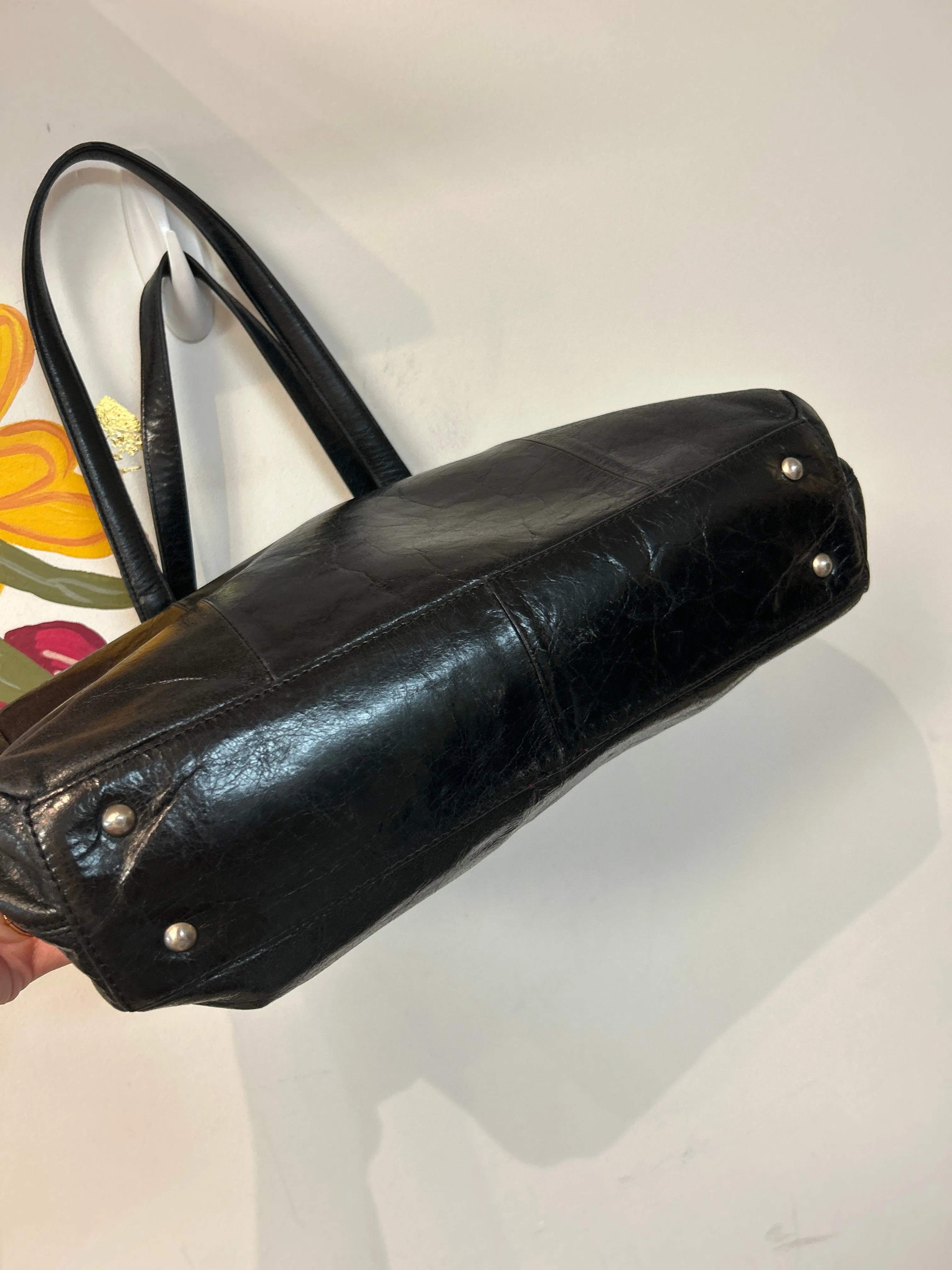 Hobo Black Triple Compartment Shoulder Bag, 16"X10.5"