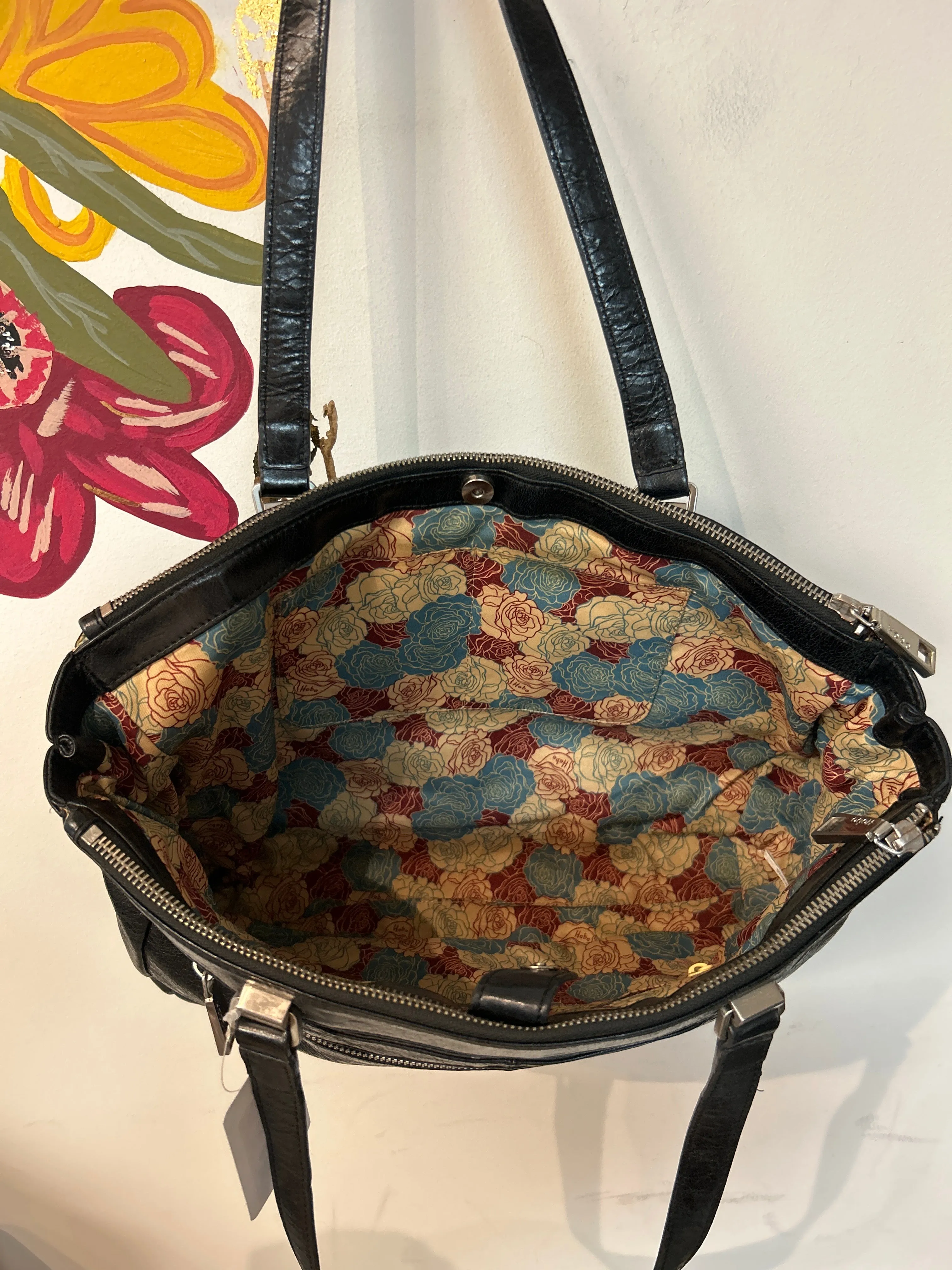 Hobo Black Triple Compartment Shoulder Bag, 16"X10.5"