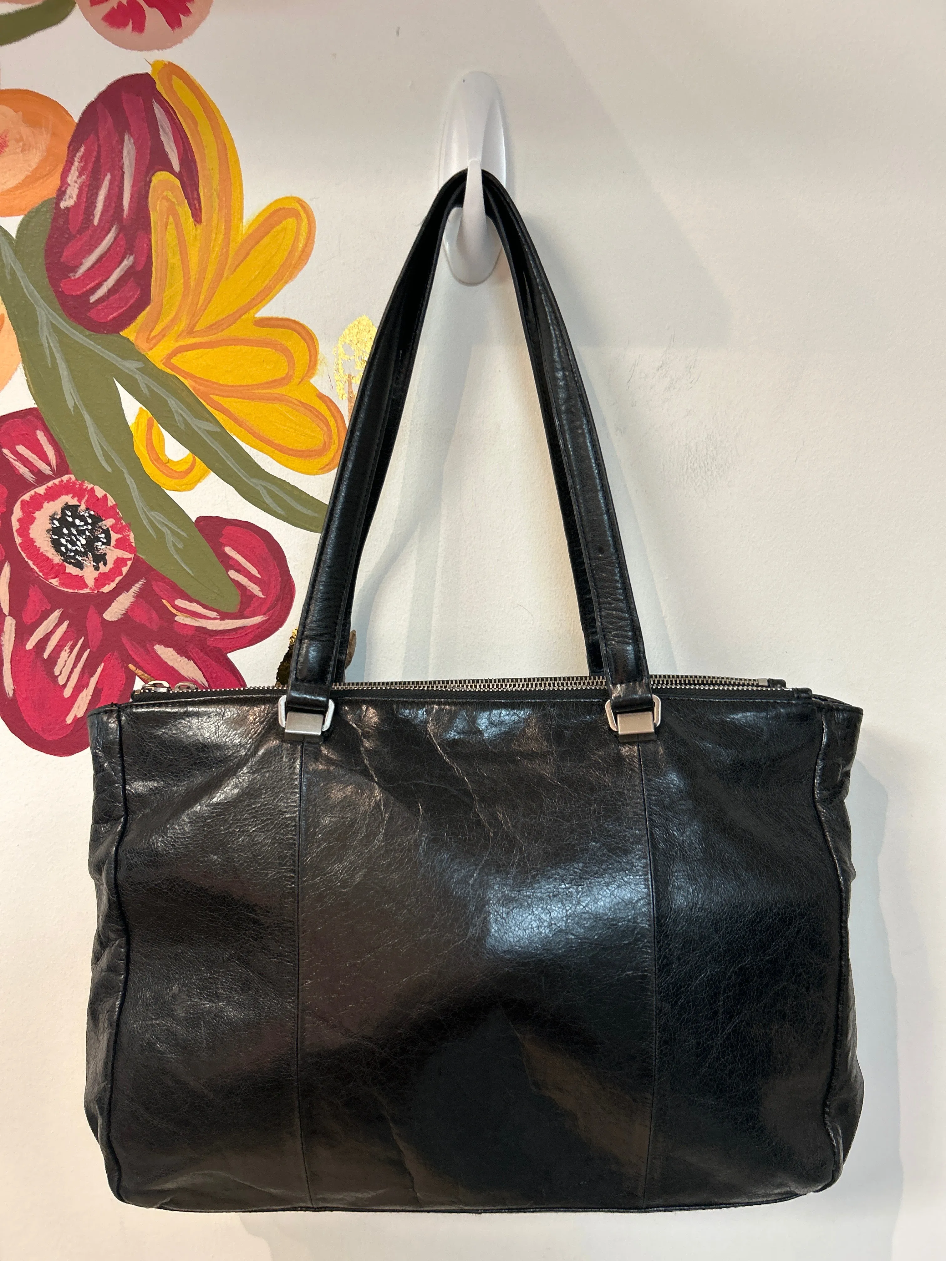 Hobo Black Triple Compartment Shoulder Bag, 16"X10.5"