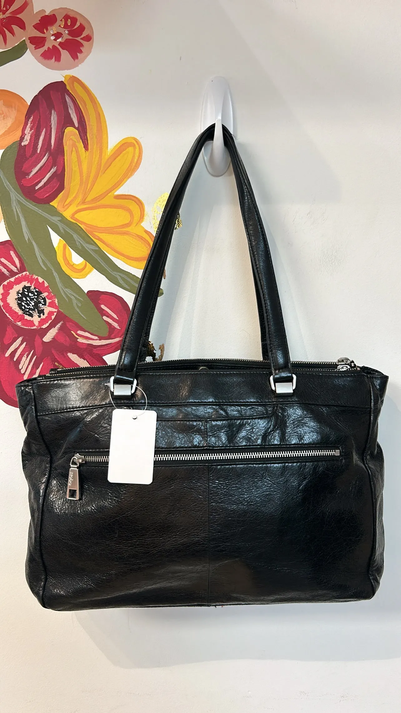 Hobo Black Triple Compartment Shoulder Bag, 16"X10.5"