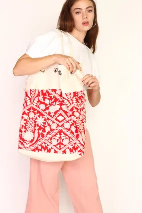 HOBO BOHO LEATHER RED EMBROIDERED BAG TOEY
