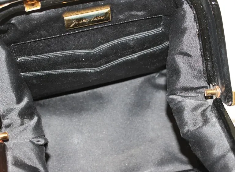 JUDITH LEIBER Rare 1960s Black and Gold Patent Leather Petite Purse