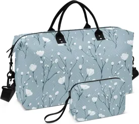 Large Travel Duffel Bag Sports Tote Gym Bag Overnight Weekender Bags Haze Blue Flowers Carry On Luggage with Toiletry Bags