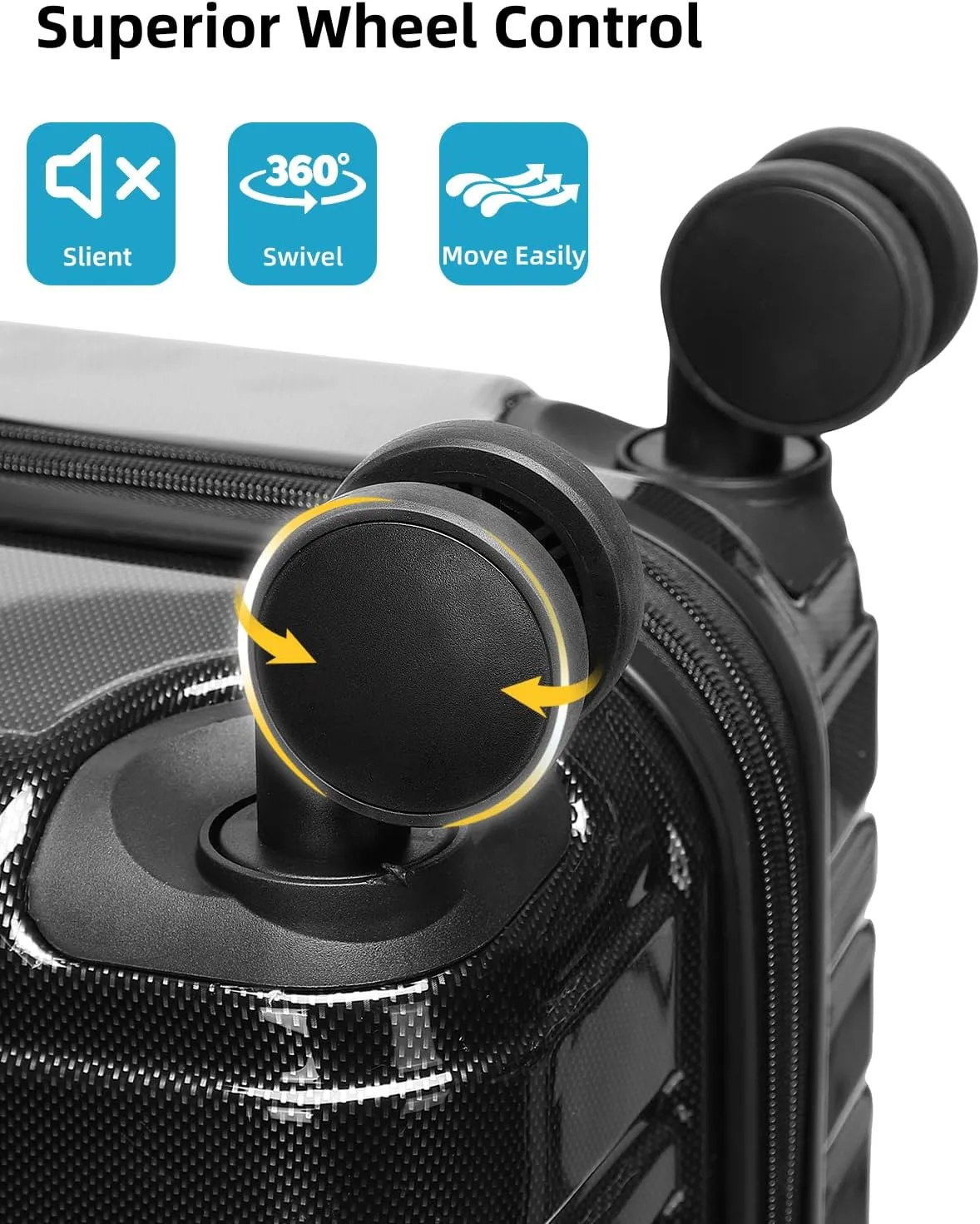 LARVENDER Carry on Luggage 22x14x9 Airline Approved, 20 Inch Hardside Suitcase with Wheels TSA Lock, PC ABS Lightweight Travel Luggage Sets for Women, Glossy Black, 3 Piece Set