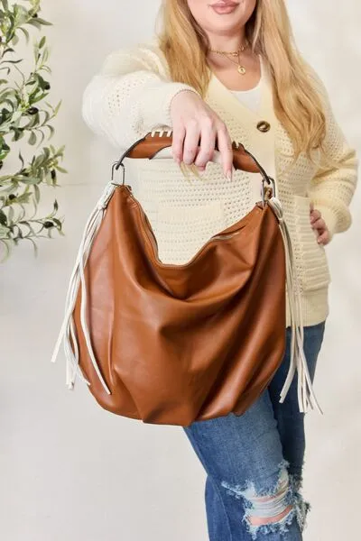 Maria Fringe Detail Contrast Hobo Handbag