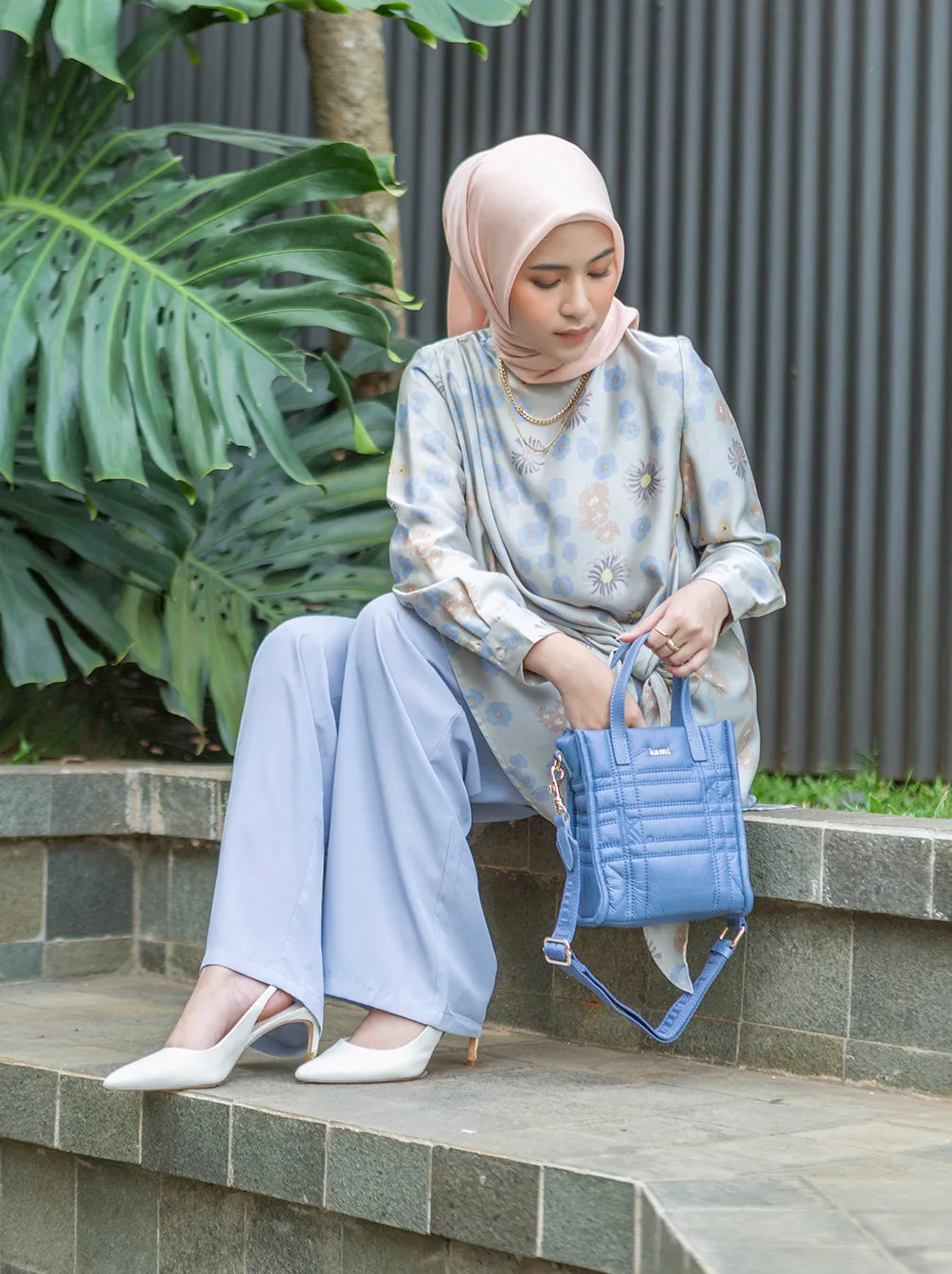 MINI QUILTED LEATHER TOTE CERULEAN BLUE
