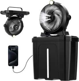 Misting Fan Portable with 11L Bucket for Outdoor Patio, 20000mAh USB Rechargeable Battery Camping Fan, 3 Powerful Wind Speeds, 3 Spray Nozzles, Hanging & Lighting Mister Cooling Fans for Picnic