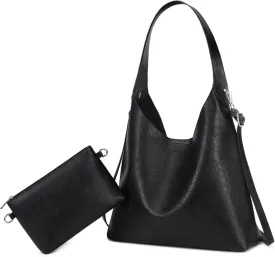MYHOZEE Large Hobo Bags for Women Soft Leather Tote Bag Set of 2 Crossbody Shoulder Bag Slouch Purse with Removable Strap