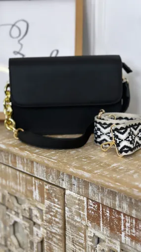 Noreen Pattern Strap Black Bag