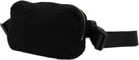 Nylon Fanny Pack, Fashion Waist Pack Bag, Adjustable Fanny Bag, for Women, Men, and Kids (Black Sherpa)