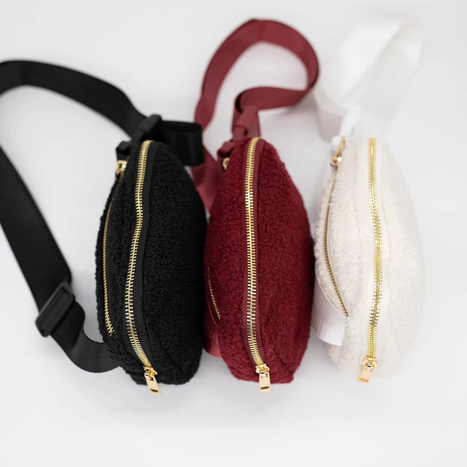 Nylon Fanny Pack, Fashion Waist Pack Bag, Adjustable Fanny Bag, for Women, Men, and Kids (Black Sherpa)