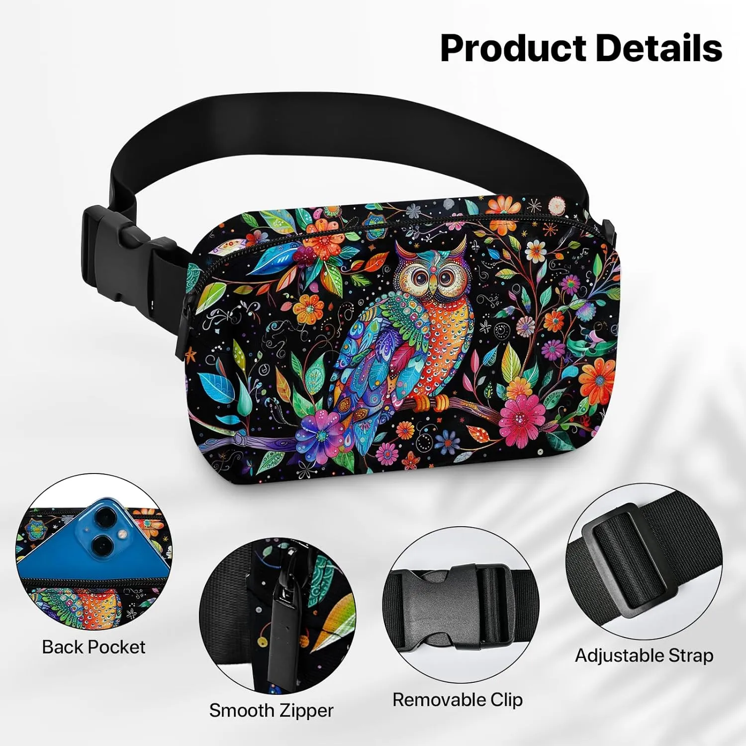 Owl Fanny Pack for Women Men Belt Bag Waterproof Waist Bags With Adjustable Straps Phone Purse Wallet Presents for Travel Sports Workout