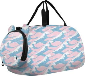 Peach Blue Japanese Waves Girl's Gym Duffel Bag with Shoes Compartment Large Capacity Weekend Overnight Carry on Bag for Travel, Swimming, Dance, Ballet bolsos de