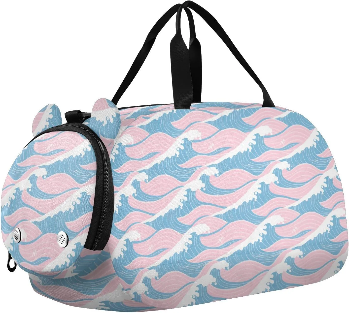 Peach Blue Japanese Waves Girl's Gym Duffel Bag with Shoes Compartment Large Capacity Weekend Overnight Carry on Bag for Travel, Swimming, Dance, Ballet bolsos de