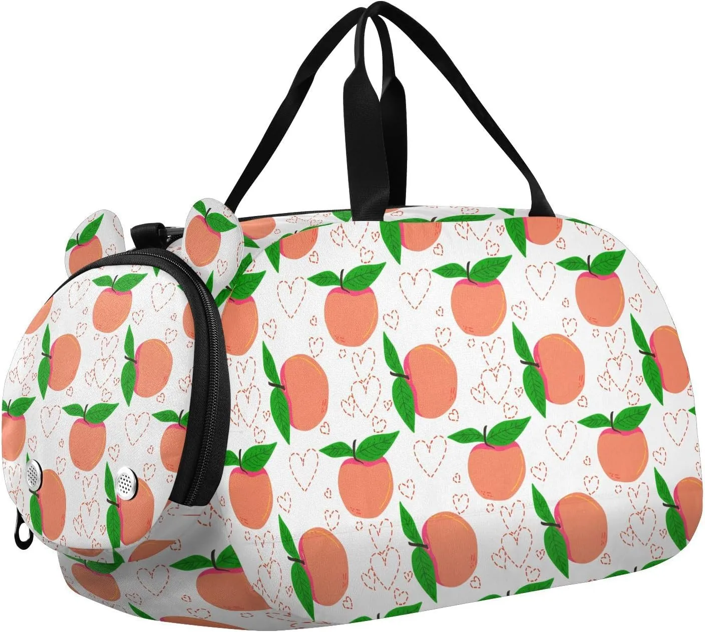 Peach Hearts Leaves White Kids Travel Duffel Bag for Boys Girls Overnight Weekend Tote Bag with Shoes Compartment for Gym Sports Dance