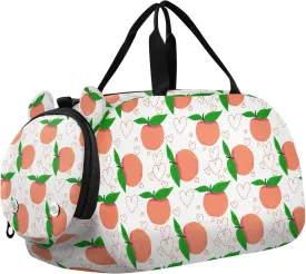 Peach Hearts Leaves White Kids Travel Duffel Bag for Boys Girls Overnight Weekend Tote Bag with Shoes Compartment for Gym Sports Dance