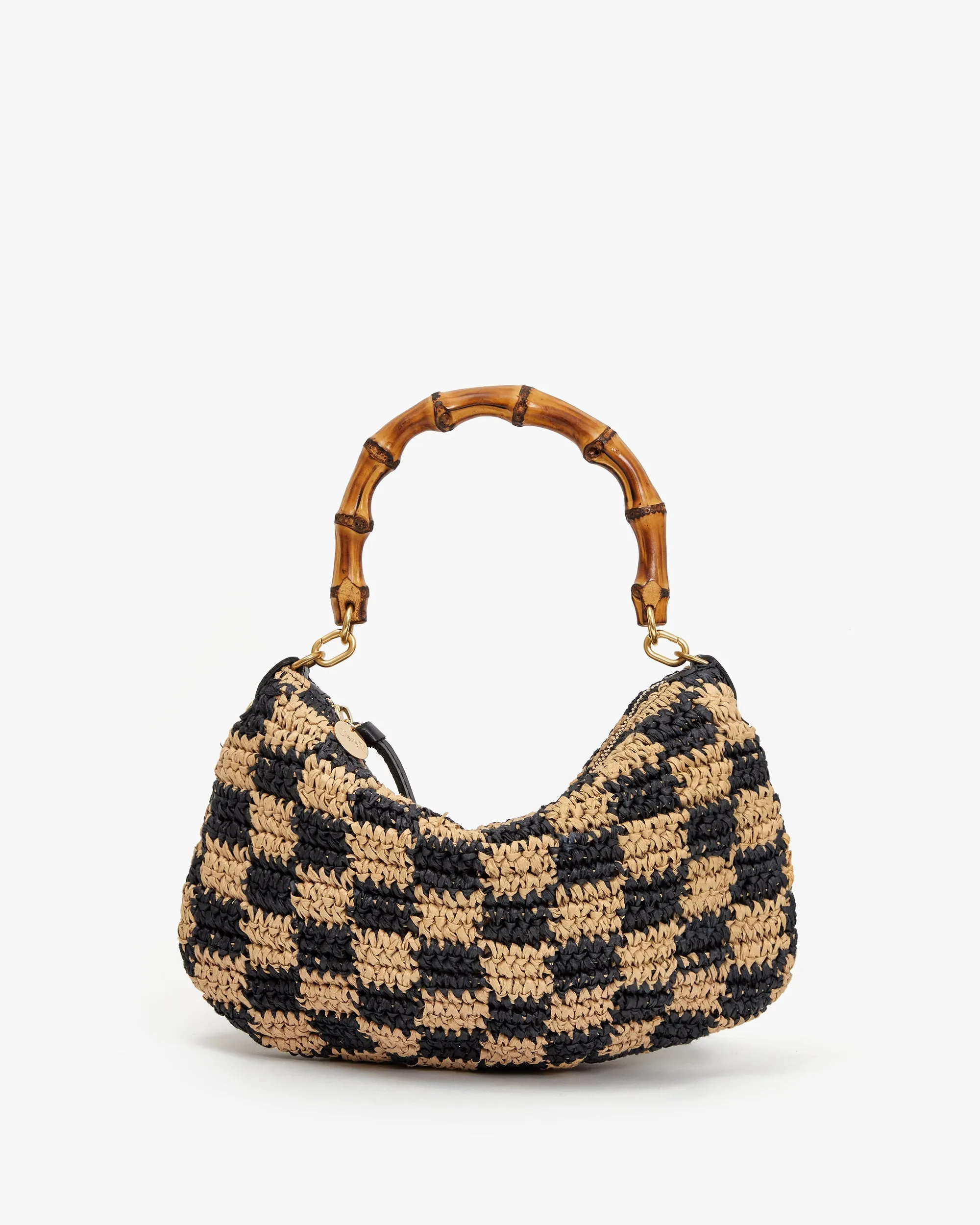 Petit Moyen Messenger in Black and Natural Checker Raffia