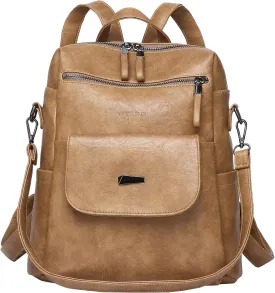 PU Leather Backpack Purse for Women Fashion Multipurpose Design Handbag Ladies Shoulder Bags Travel Backpack Camel