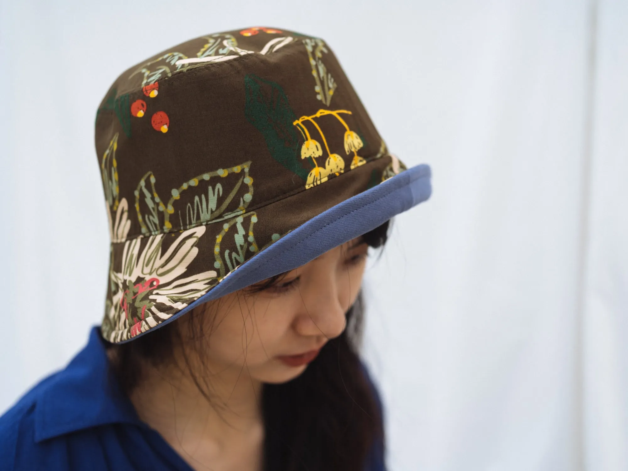 "Forest" Cotton Reversible Bucket Hat - Blue