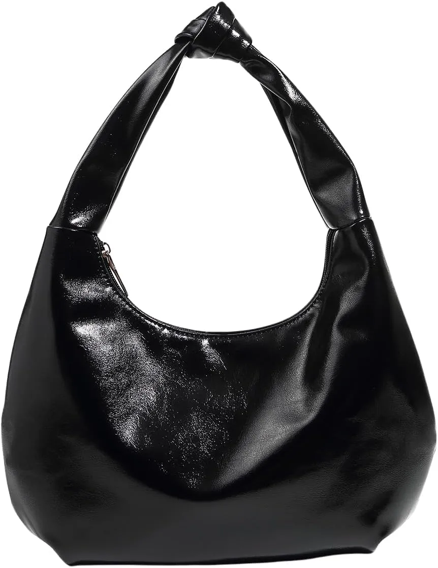 QWINEE Women's Wrinkled Shoulder Bag Zipper Cloud Hobo Handbag PU Leather Dumpling Bag Purse Clutch Casual Underarm Purse