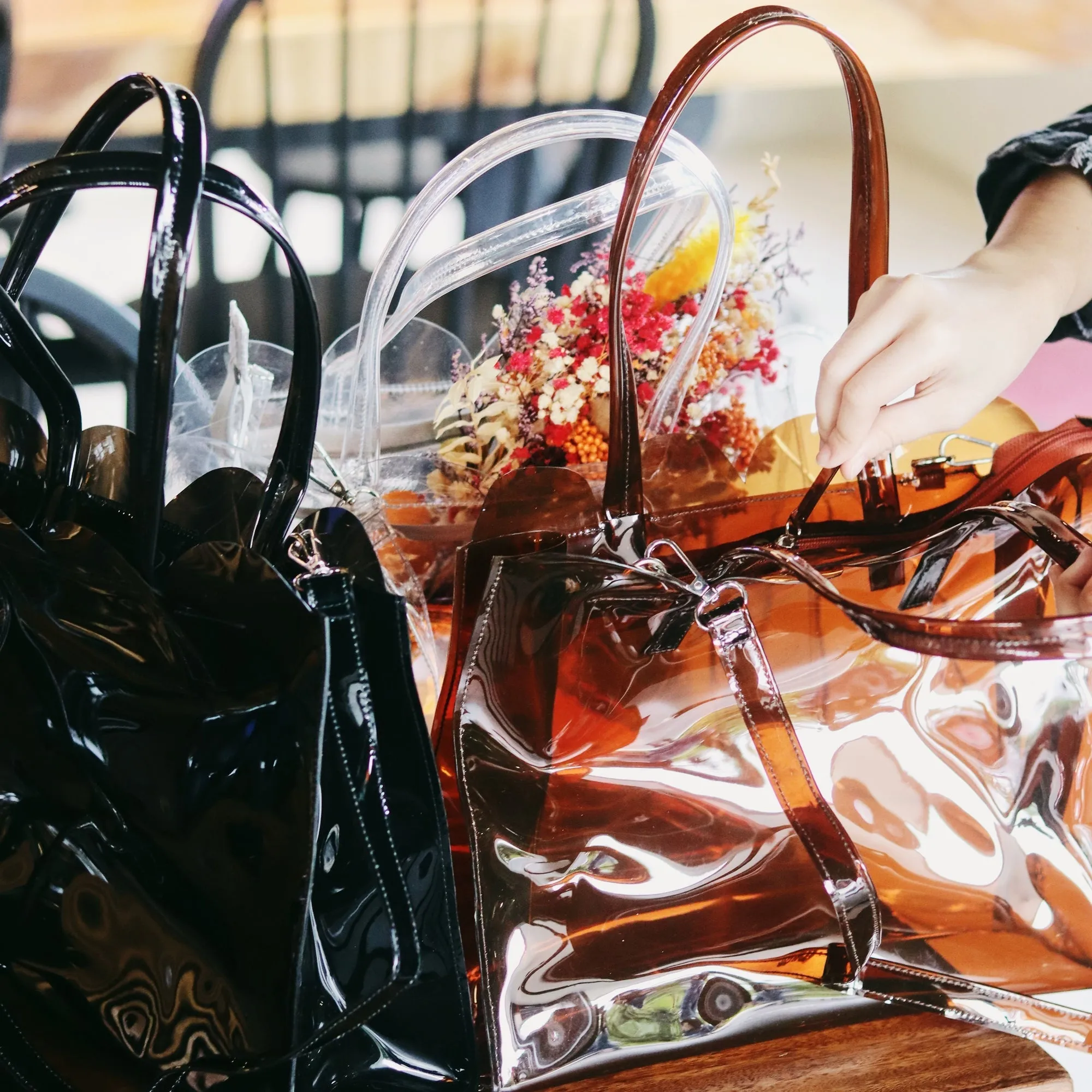 SASHA PVC SLING AND SHOULDER BAG CHARCOAL
