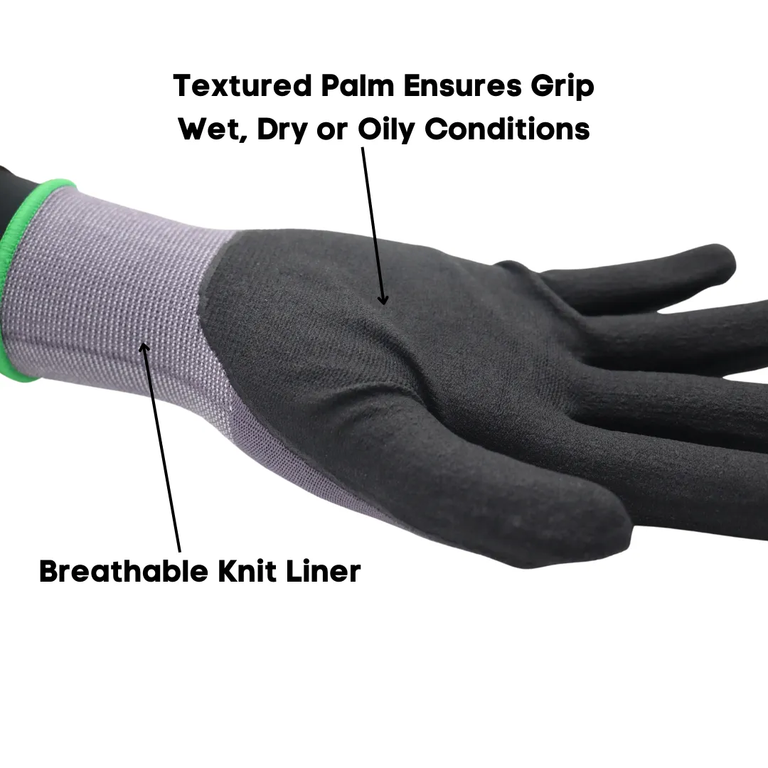 TA307 (Dozen) POWERTOUCH Sandy Nitrile Breathable 13 Gauge Knit Shell, Snug Fit Wrist, Sizes S-XXL