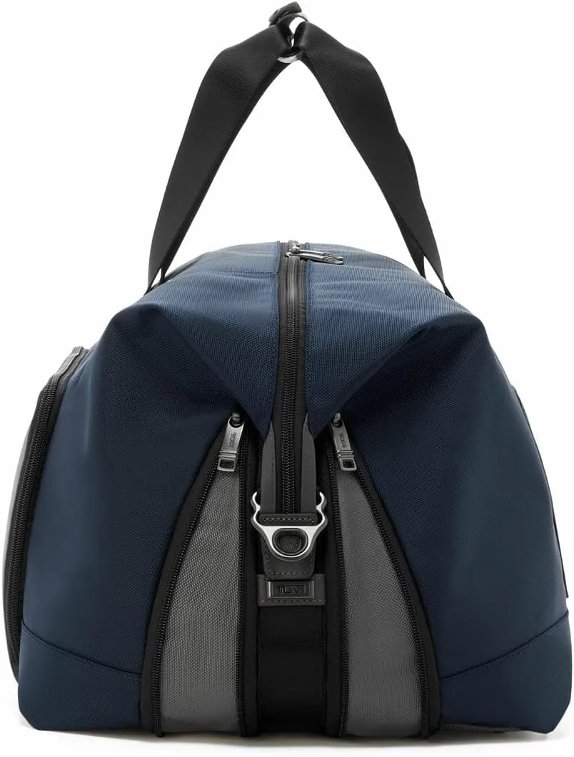 TUMI Alpha Double Expansion Travel Satchel - Business Duffel Bag for Men & Women - Weekend Travel Bag with Shoulder Strap - Navy/Grey