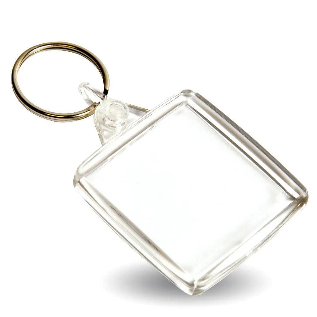 U202 Square Blank Plastic Photo Insert Keyring - 38mm - Pack of 50