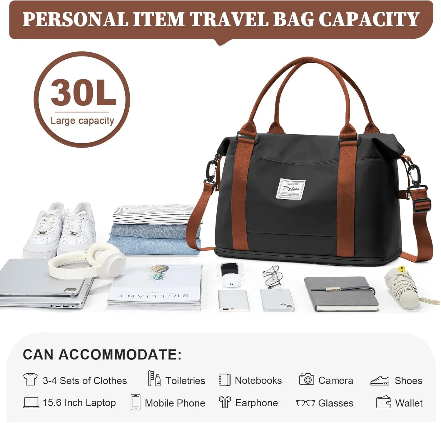 Weekender Bags for Women,Personal Item Travel Bag,Overnight Travel Duffel Bag with Expandable Shoes Compartment & Wet Pocket