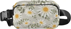 White Daisy Flowers Wreath Ivy Style Crossbody Bag for Women, Adjustable Belt Bag Fanny Packs, Fashion Waist Packs for Travel Running Workout