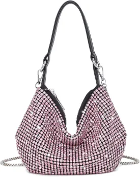 Women Sparkly Rhinestone Purse Tassel Crystal Diamond Crossbody Bag Silver Chain Clutch for Evening Prom Party