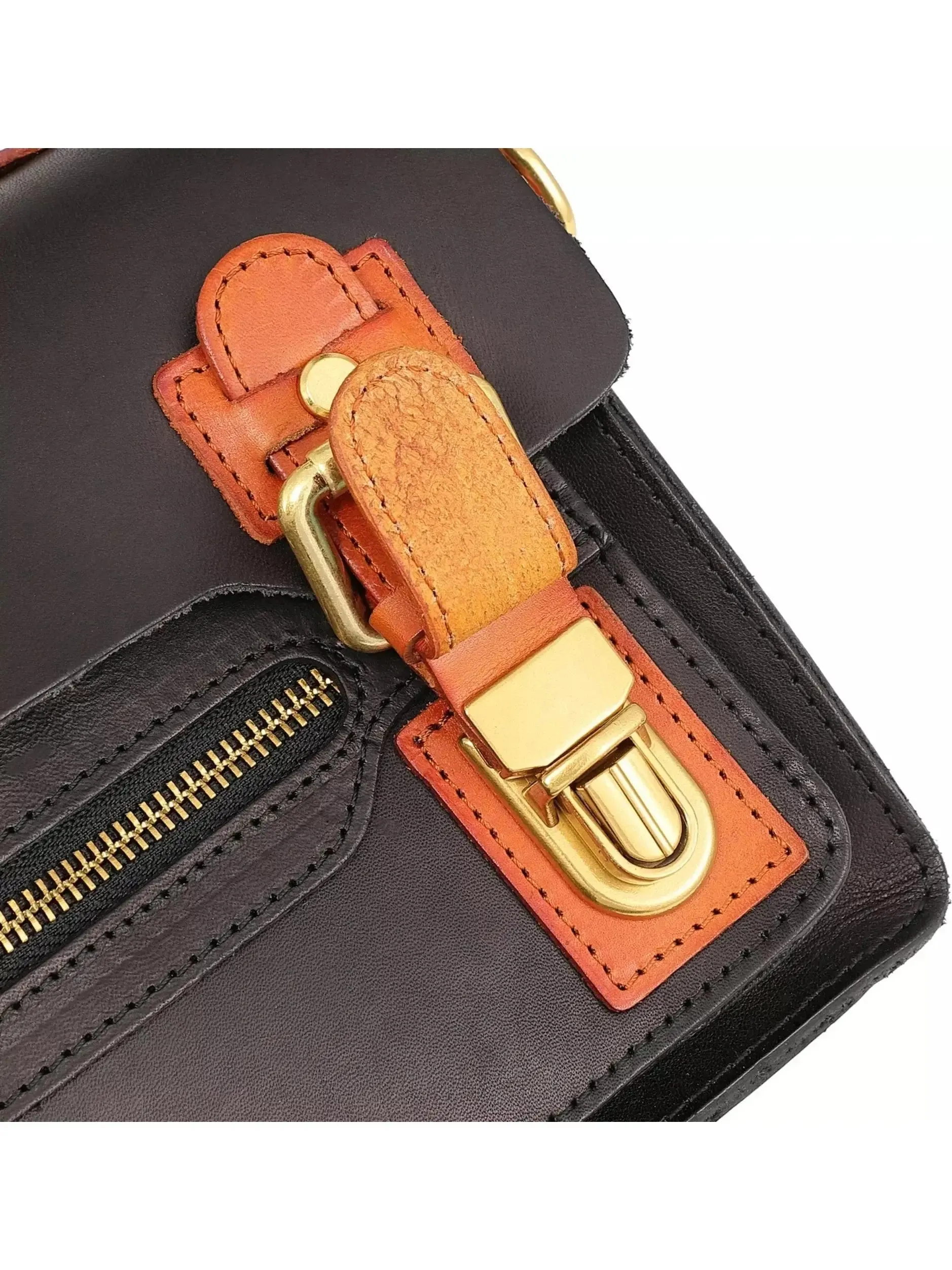 Women’s Color Contrast Mini Leather Satchel Bag in Black and Tan Leather