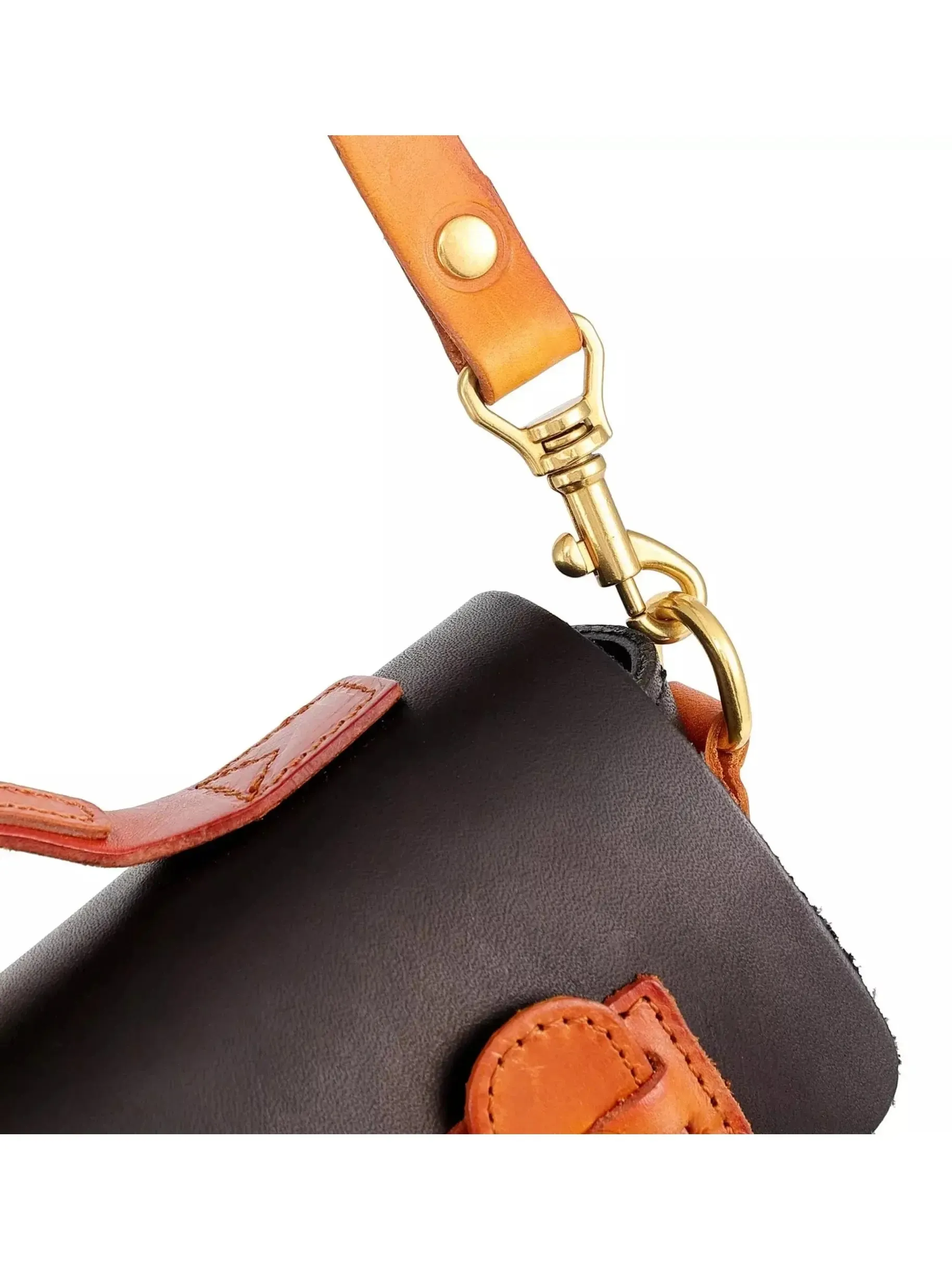 Women’s Color Contrast Mini Leather Satchel Bag in Black and Tan Leather