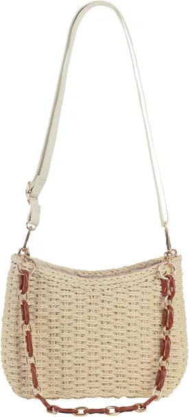 Womens Straw Woven Shoulder Bag Summer Beach Travel Crossbody Handbag Satchel Purse Tote for Shopping Camping