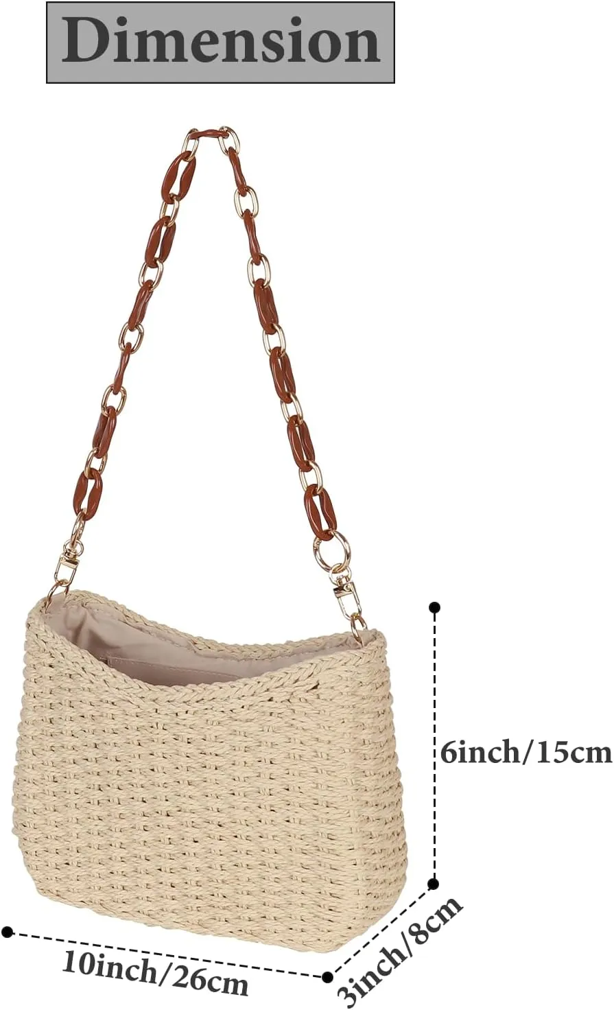 Womens Straw Woven Shoulder Bag Summer Beach Travel Crossbody Handbag Satchel Purse Tote for Shopping Camping